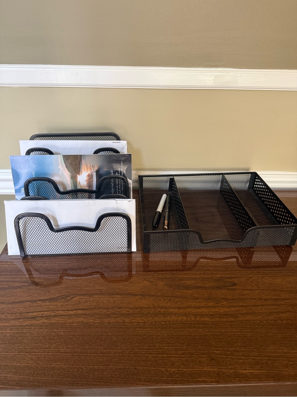 Black Mesh Desk Organizer Set - 3 Letter Trays & Multi-Compartment Holder
